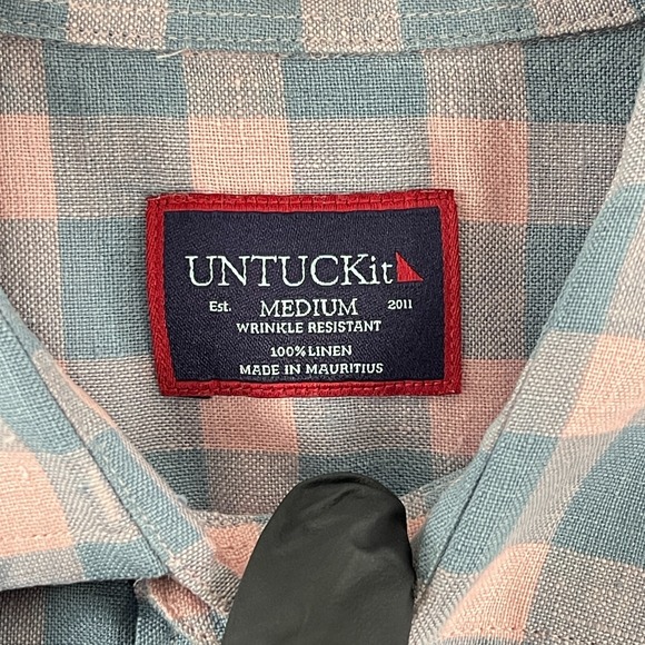 UNTUCKit Button-Up Shirt Mens Medium Gray Pink Plaid 100% Linen Long Sleeve - Picture 9 of 15